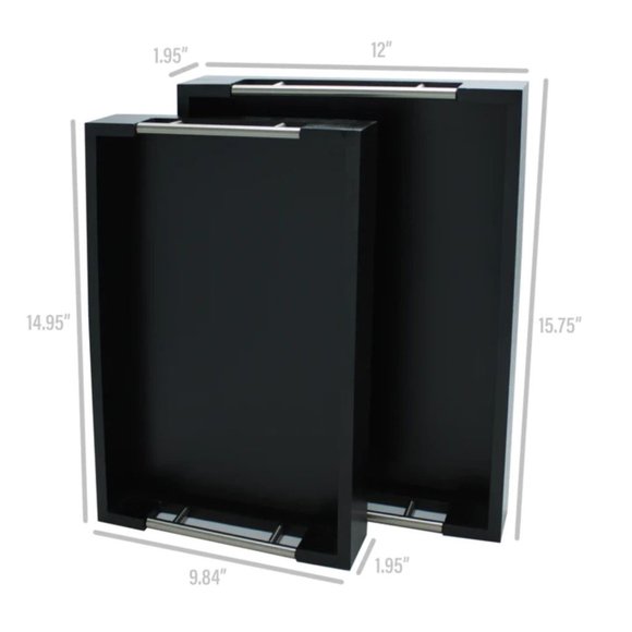 Bamboo Modern Serving Tray with Metal Handles (Set of 2) - BLACK - Picture 2 of 3